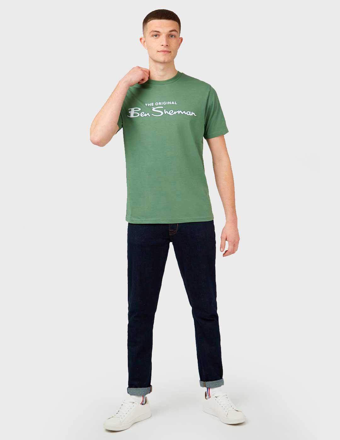 Camiseta Ben Sherman Signature Flock verde para hombre