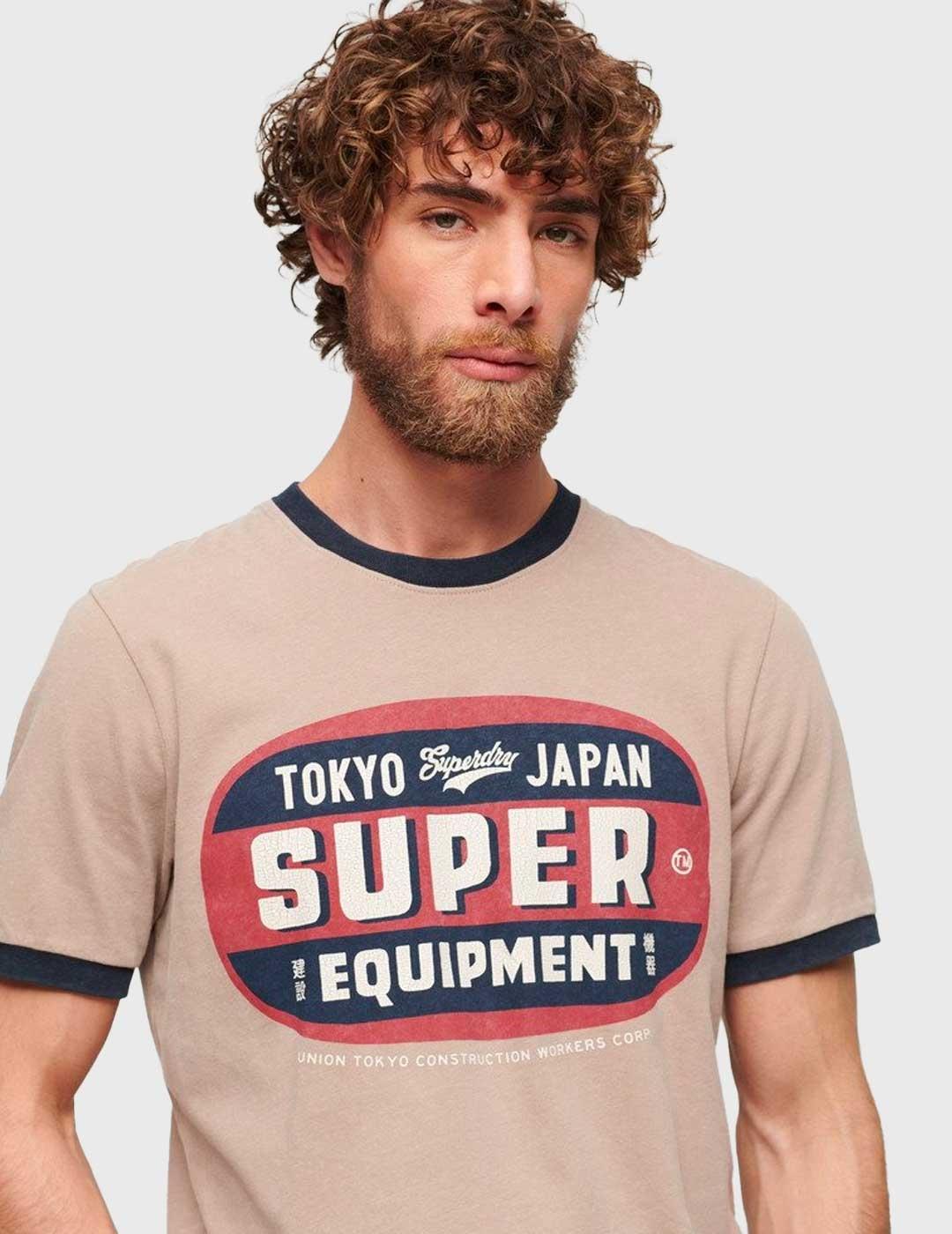 Camiseta Superdry Ringer Workwear Graphic beige para hombre