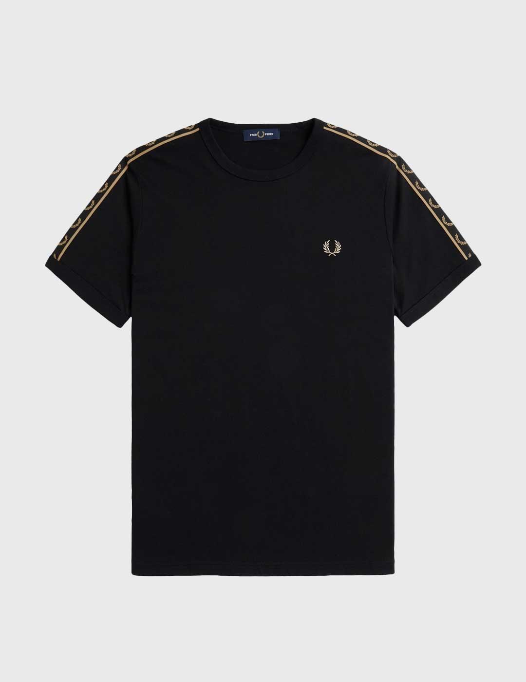 Fred Perry Contrast Tape Ringer Camiseta negra para hombre