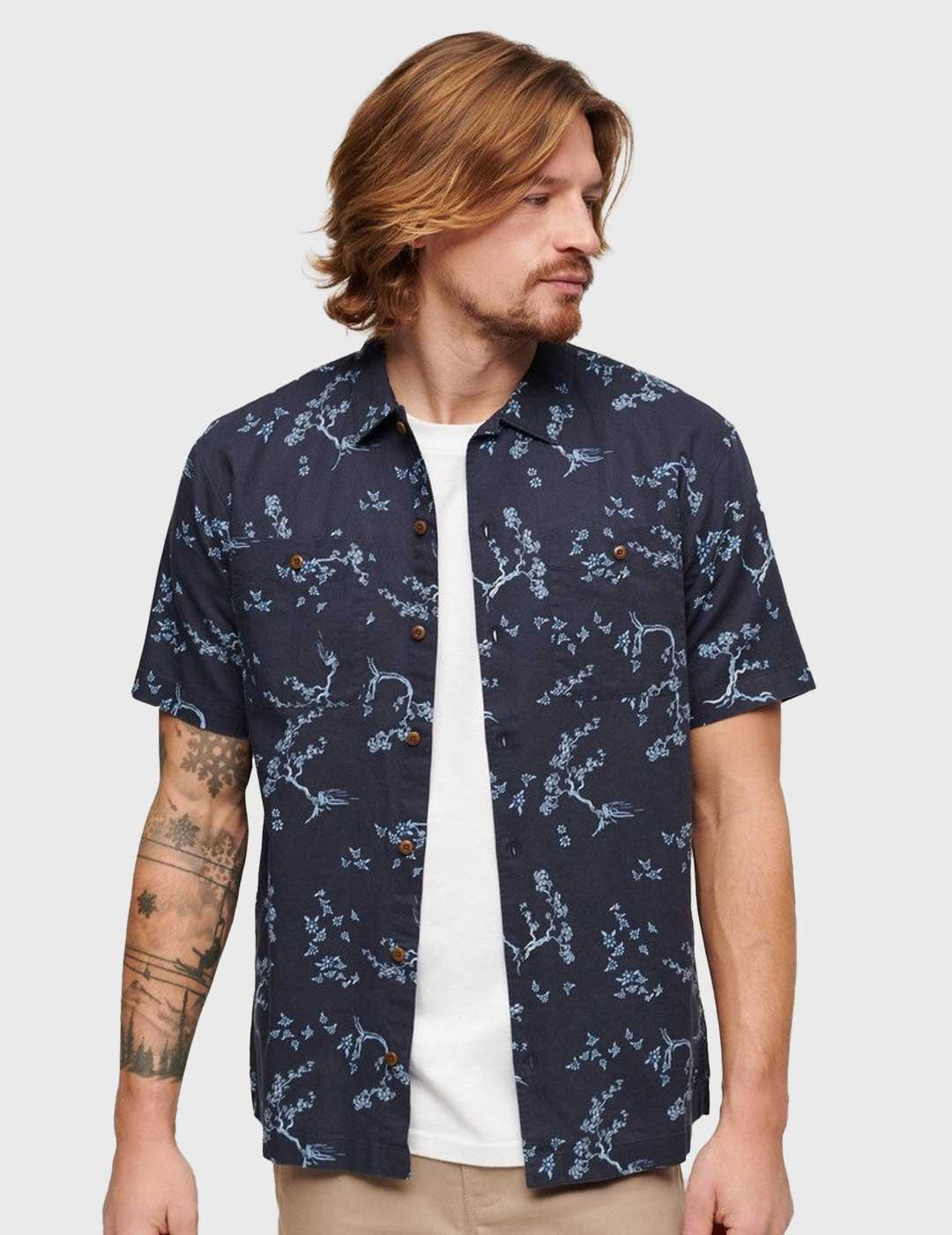 Superdry Beach Shirt Camisa azul estampada para hombre