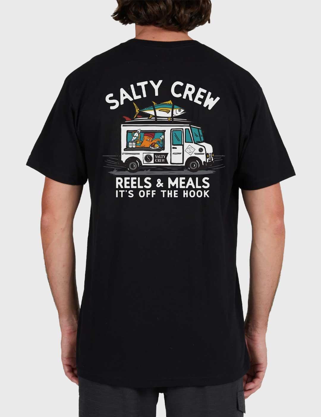 Salty Crew Reels & Meals Premium Camiseta negra para hombre