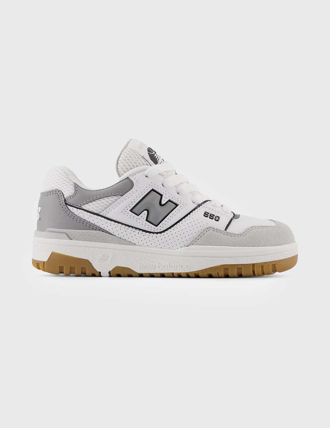 New Balance 550 Zapatillas infantiles grises y blancas