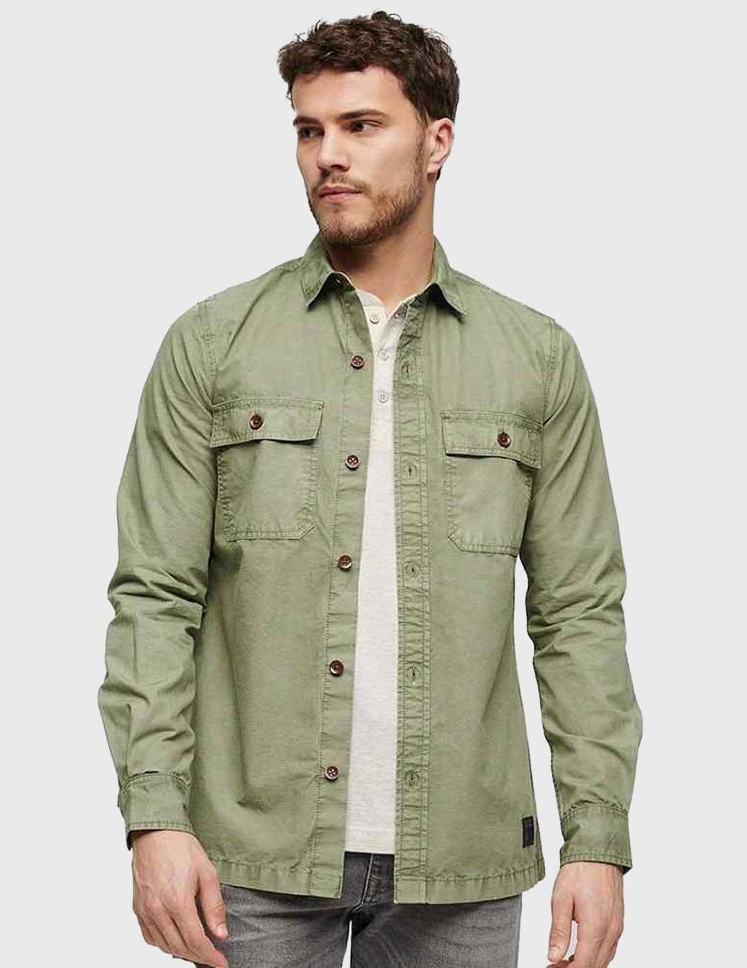 SuperdryMilitary Camisa verde de manga larga para hombre