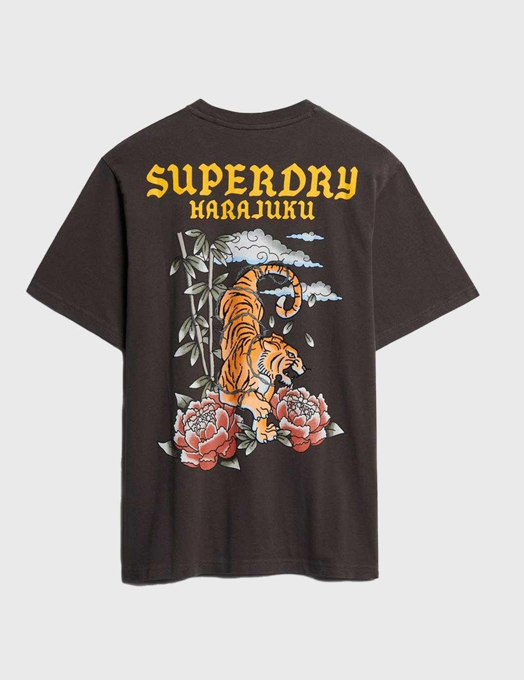 Camiseta Superdry Tattoo Graphic Loose negra para hombre