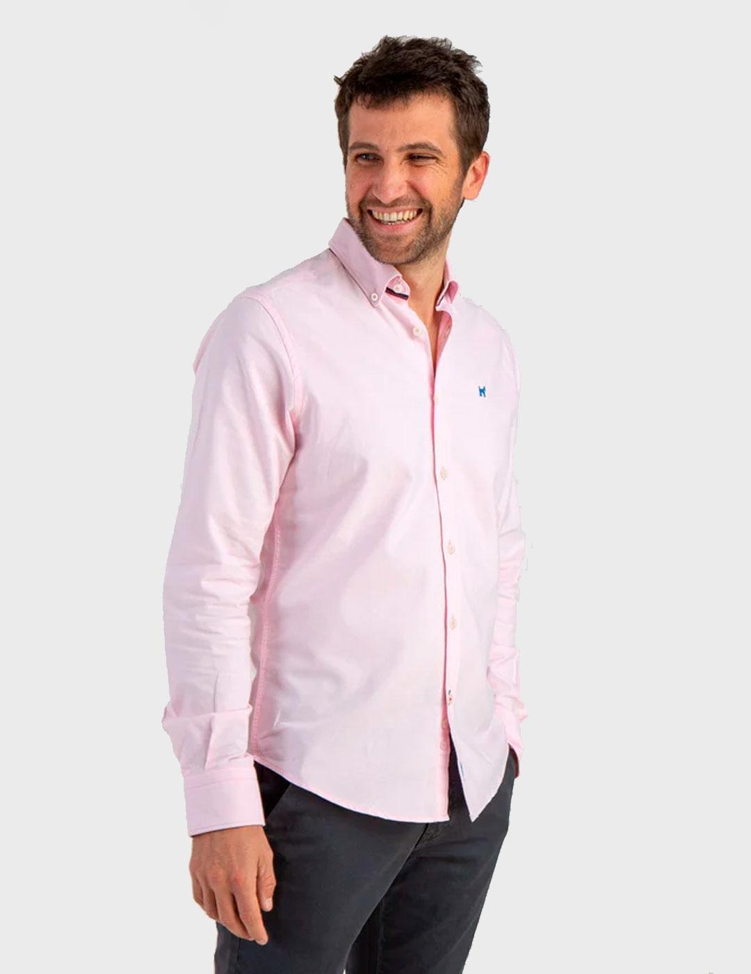 Camisa Williot Oxford Liso Slim Rosa para hombre