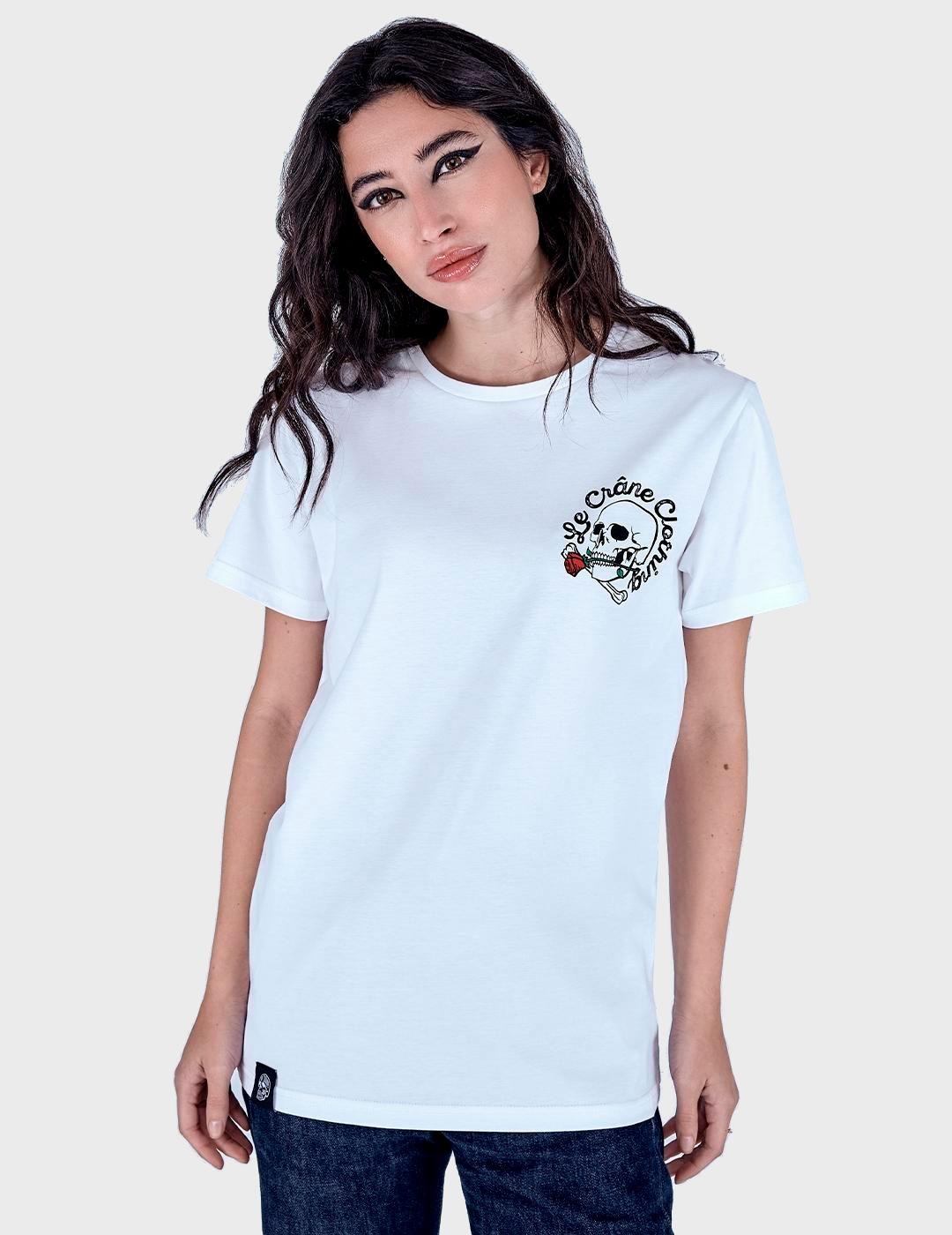 Camiseta Le Crane Skull and Roses blanca unisex