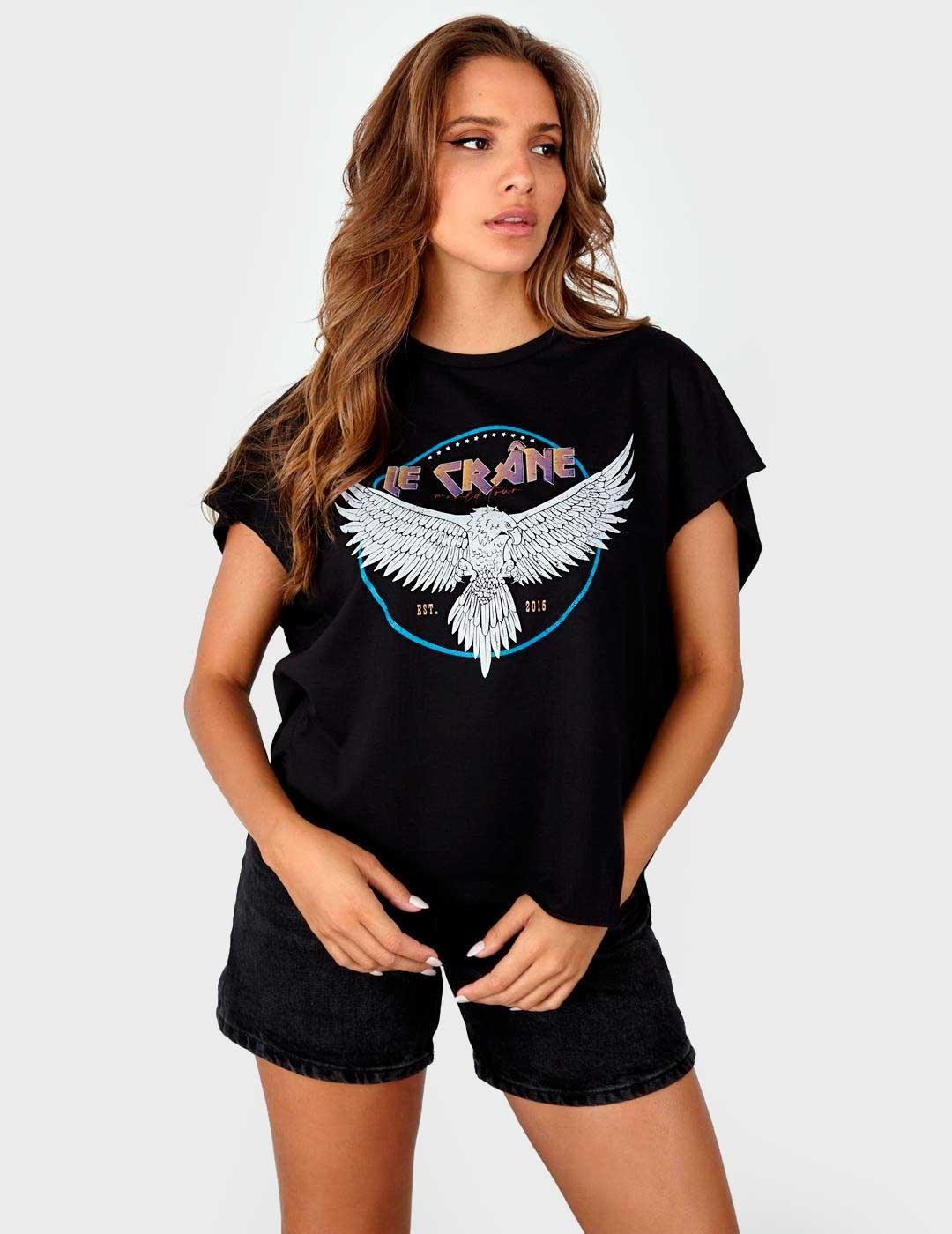 Camiseta Le Crane Jim Free Eagle negra para mujer